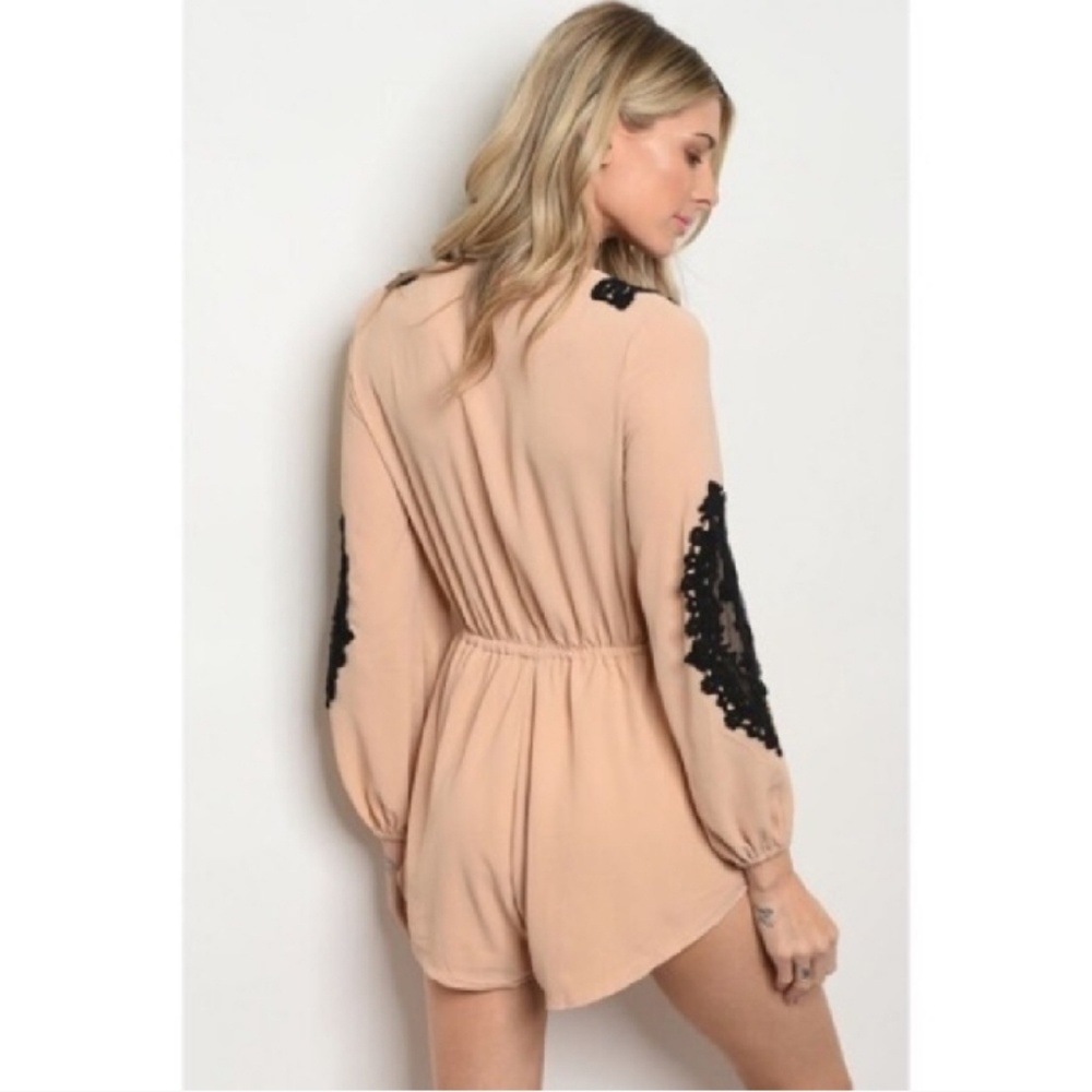 Nude Long Sleeve Embroidered  Romper - Picture 3 of 3